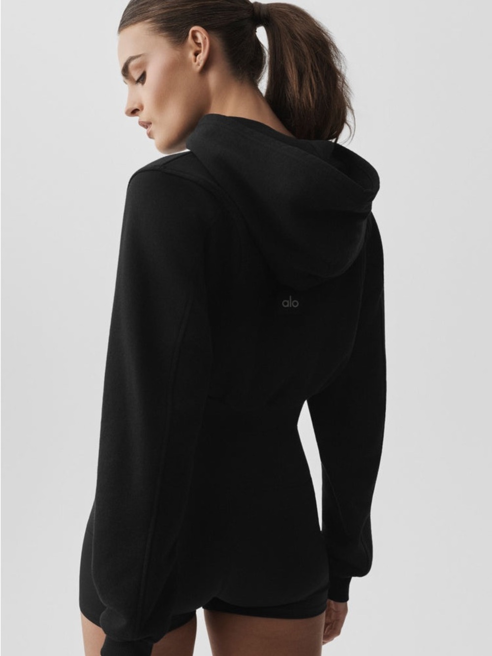 ALO Yoga Black Cropped Hoodie with Subtle Logo